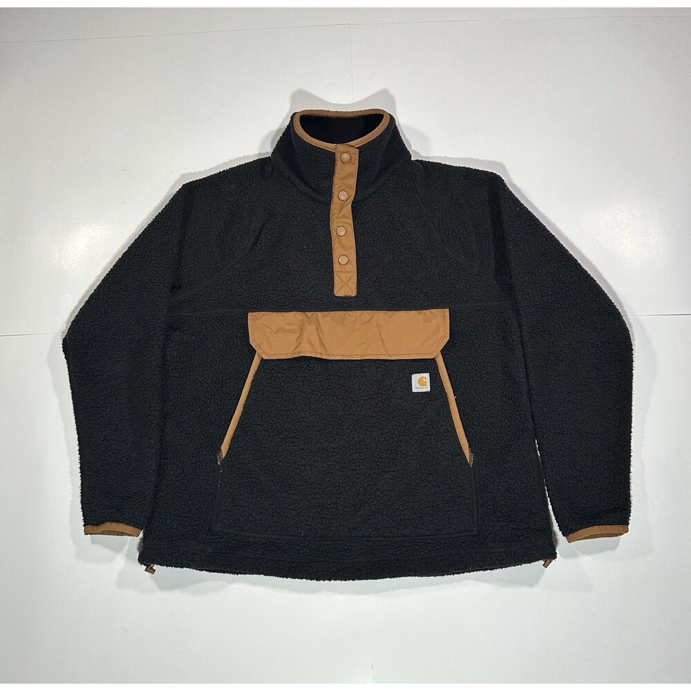 Carhartt Relaxed Fit 1/4 Snap Black Pullover Fleece Front Pocket Youth Large